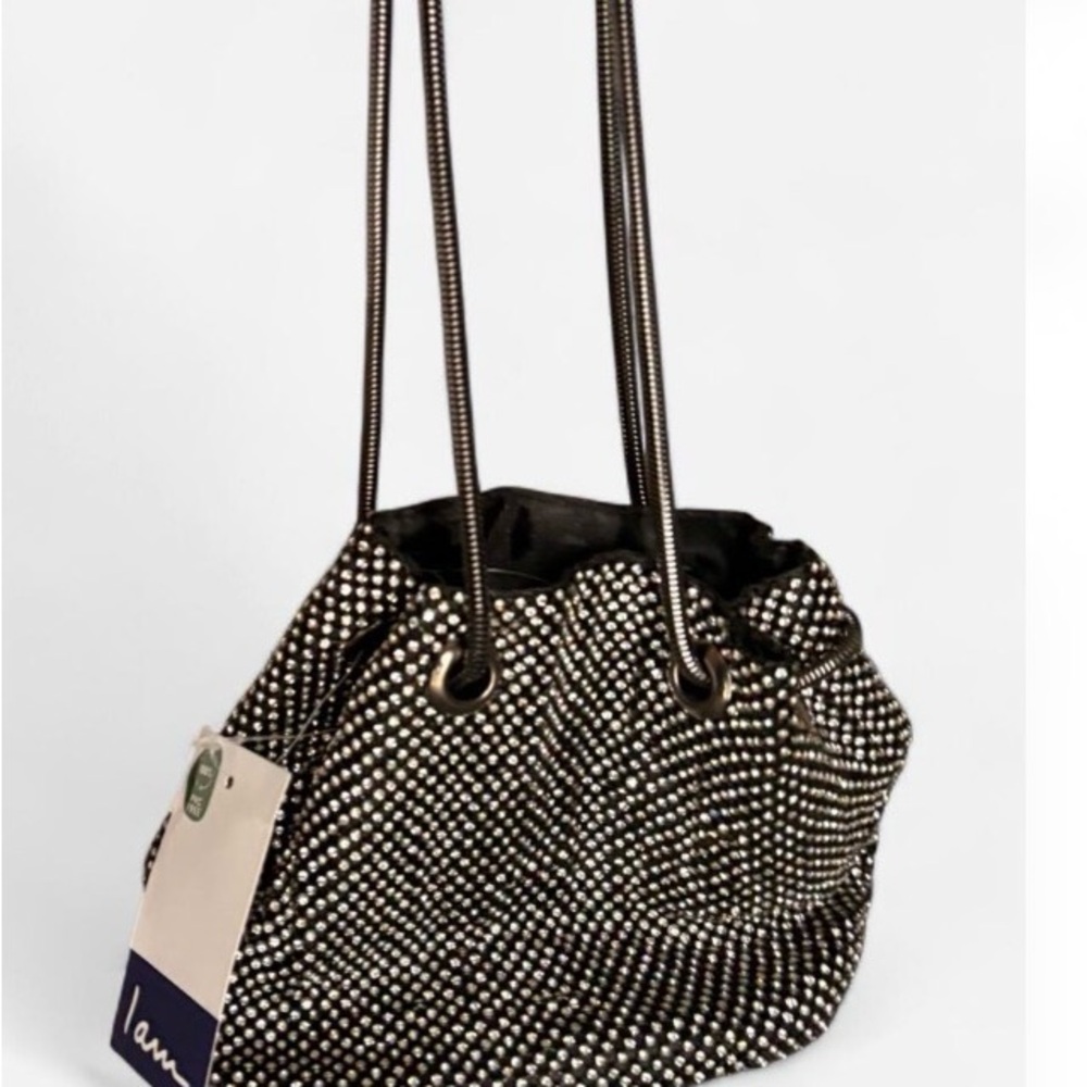 Black Rhinestone Drawstring Shoulder Bag - Picture 3 of 8